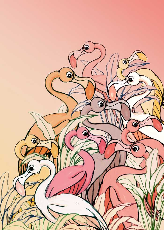 Photo murale intissé impression numérique Flamingos and Lillys