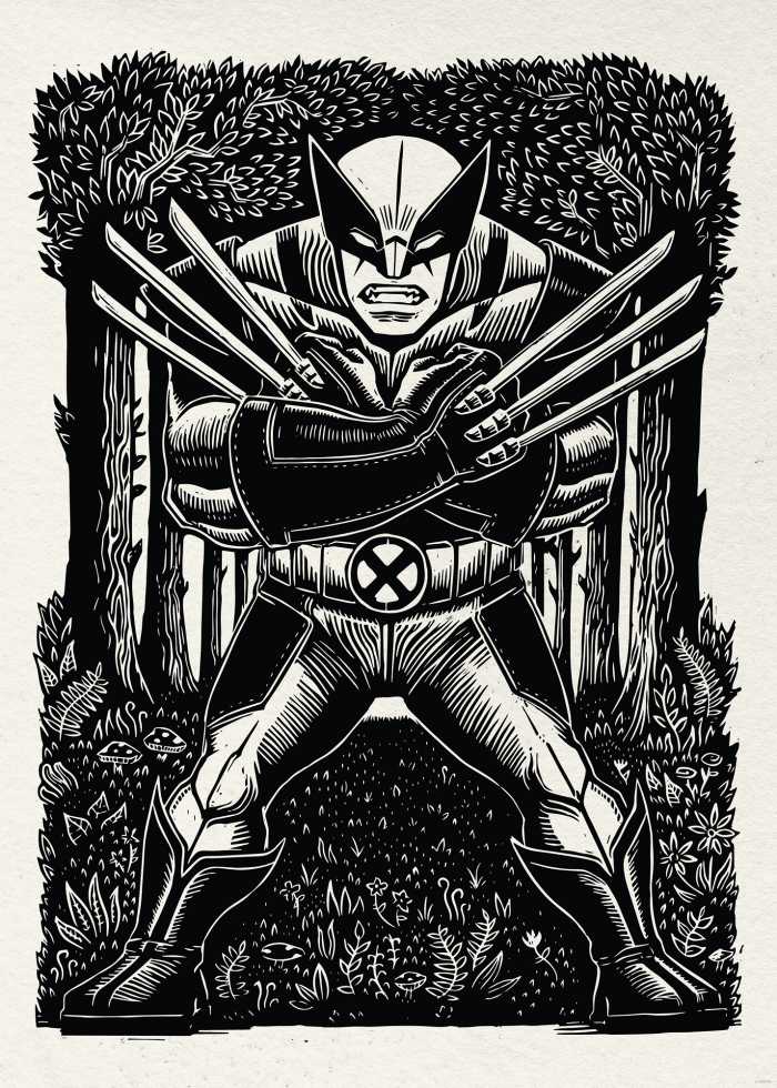 Affiche d'art Marvel Wolverine Lino-Cut