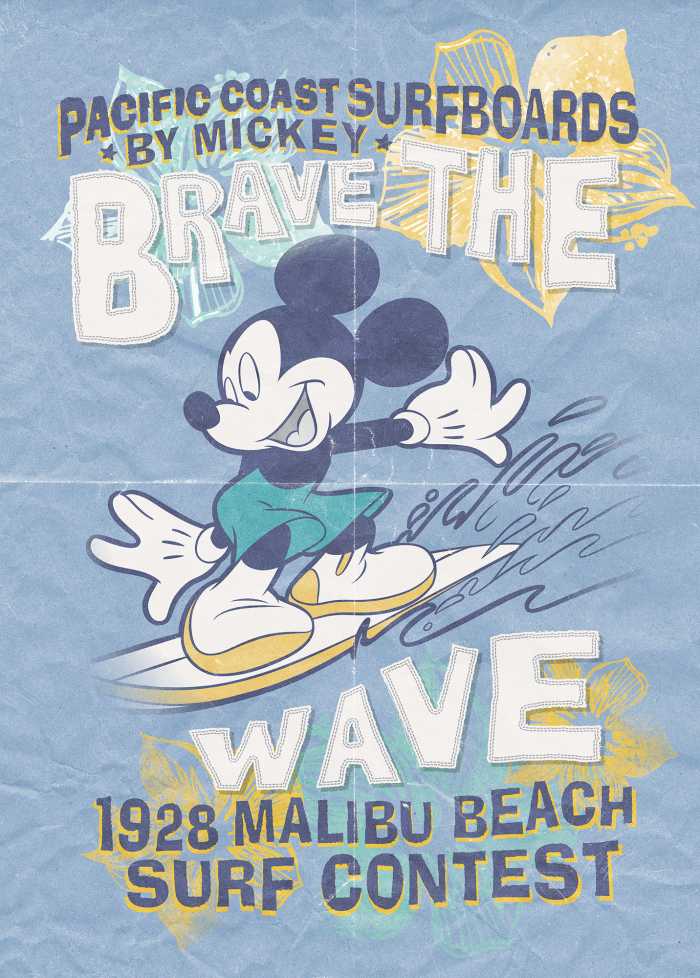 Photo murale intissé impression numérique Mickey Brave the Wave