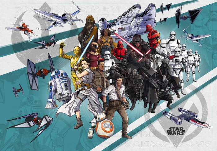 Photo murale intissé impression numérique Star Wars Cartoon Collage Wide