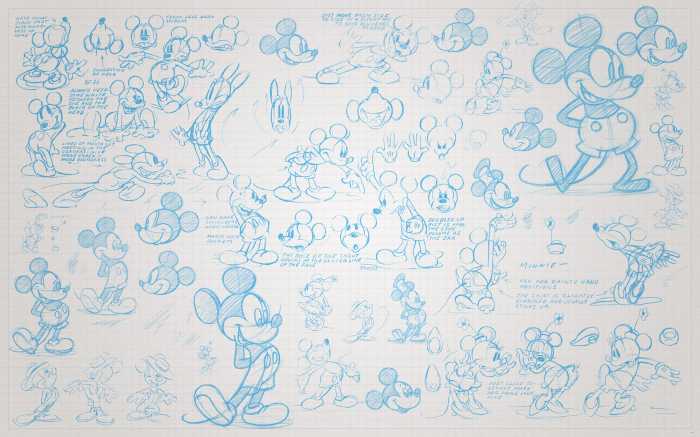 Photo murale intissé impression numérique Mickey Sketches