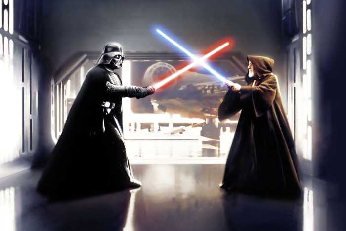 Photo murale intissé impression numérique Star Wars Vader vs. Kenobi