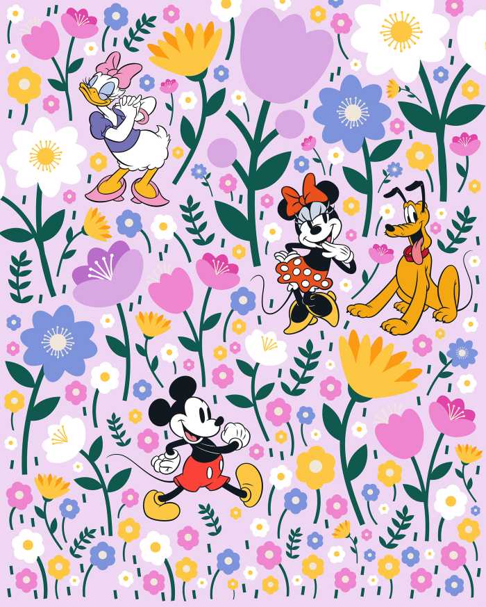 Photo murale intissé impression numérique Disney Mickey Mouse and Minnie Mouse Botanical Spring