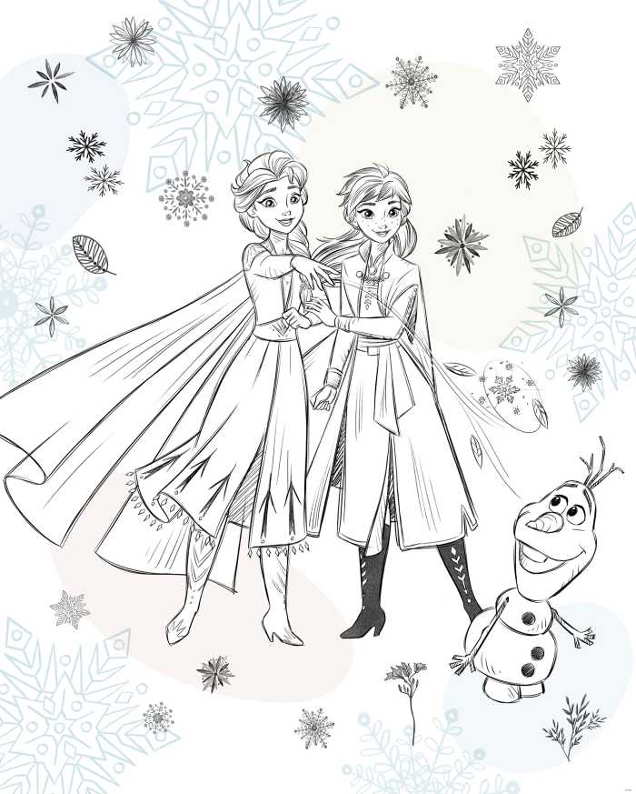 Photo murale intissé impression numérique Disney Frozen Sketch Sisters