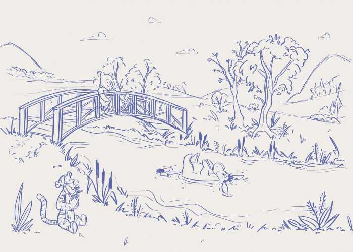 Photo murale intissé impression numérique Disney Winnie the Pooh Blue Ink