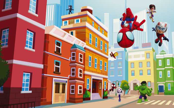 Photo murale intissé impression numérique Marvel Spidey and His Amazing Friends City