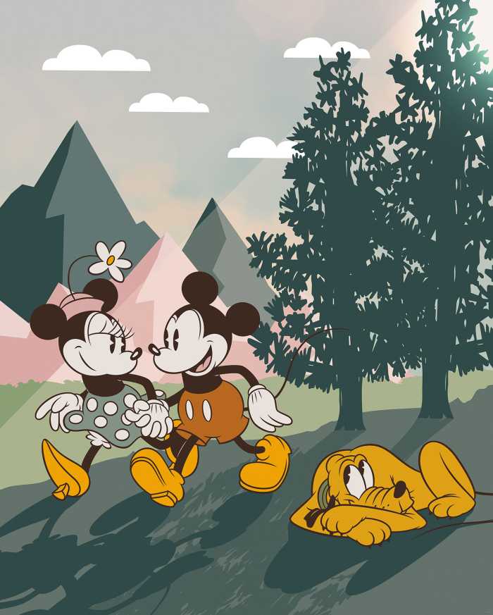 Photo murale intissé impression numérique Mickey & Minnie Embrace Nature