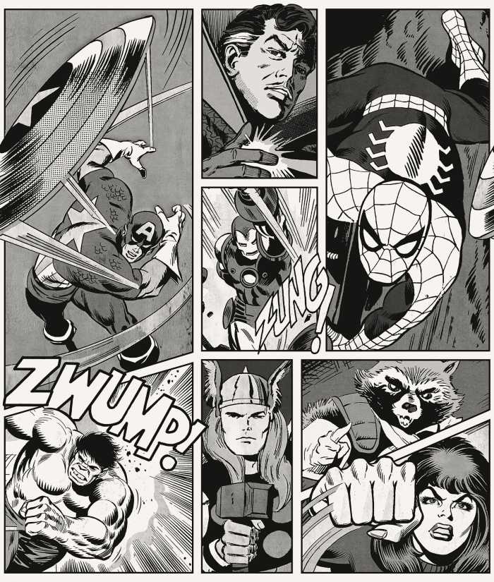 Papier peint Marvel Classic Comic Panel Monochrome