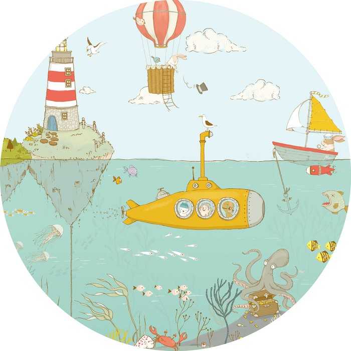 Murale ronde auto-adhésive intissée Underwater