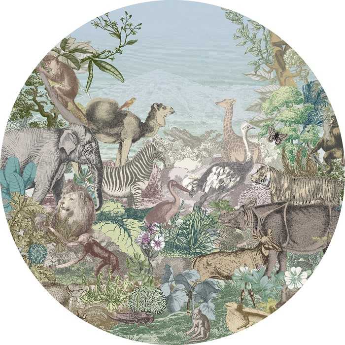 Murale ronde auto-adhésive intissée Animal Kingdom