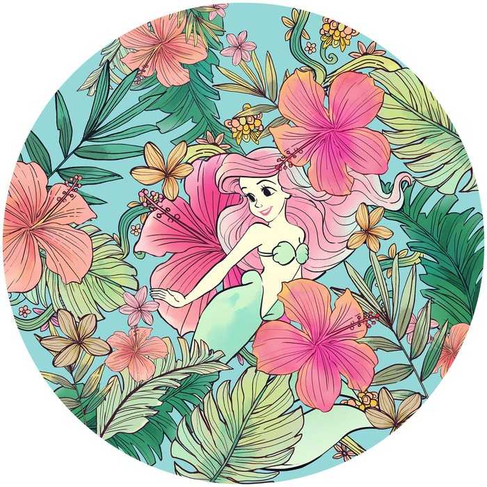 Murale ronde auto-adhésive intissée Ariel Ocean Flowers