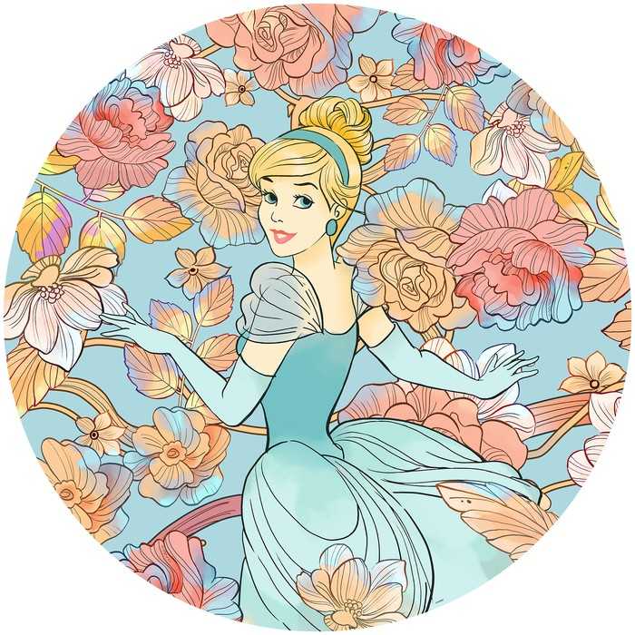 Murale ronde auto-adhésive intissée Cinderella Pastel Dreams