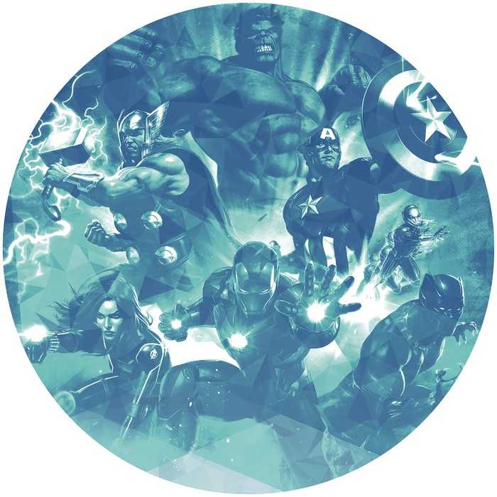 Murale ronde auto-adhésive intissée Avengers Blue Power