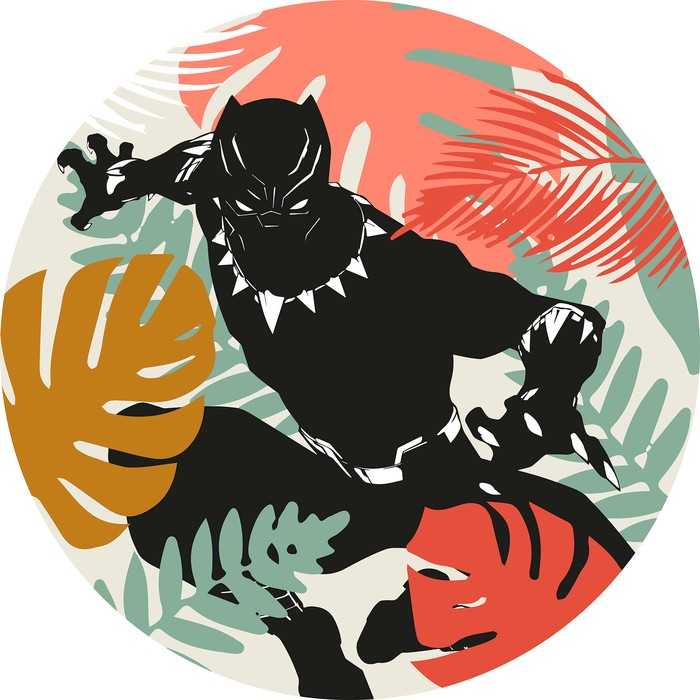 Murale ronde auto-adhésive intissée Winter Tropics Black Panther