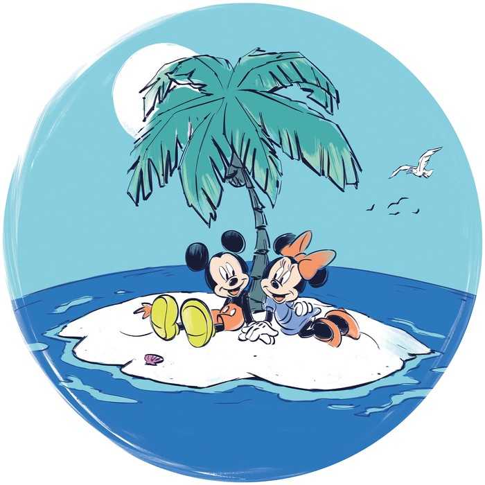 Murale ronde auto-adhésive intissée Mickey and Minnie Remote Island