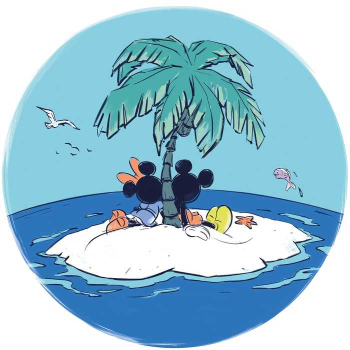 Murale ronde auto-adhésive intissée Mickey and Minnie Beach Vacation