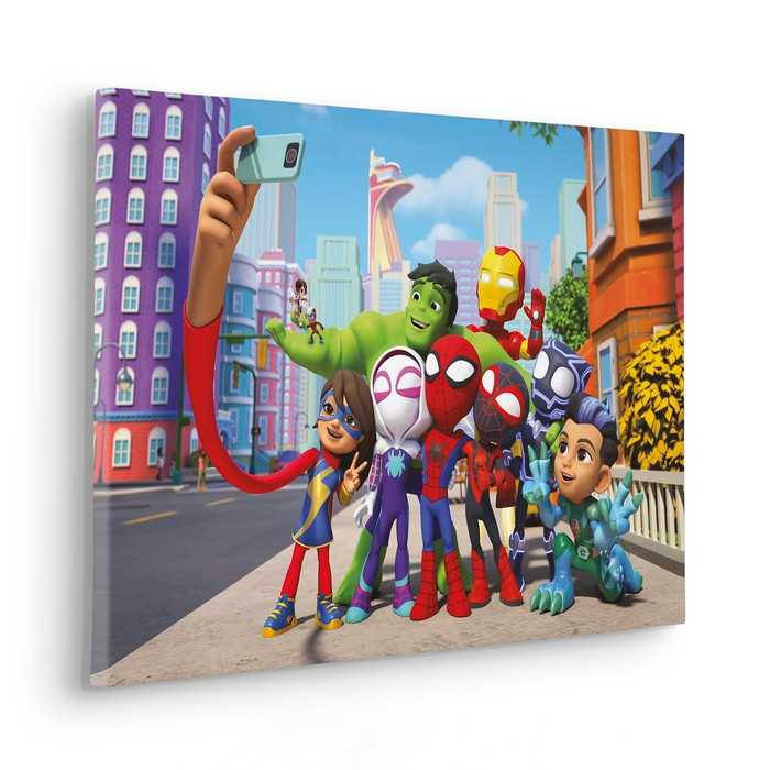 Vlies Bild auf Keilrahmen/ Echtholzrahmen Spidey and His Amazing Friends Selfie