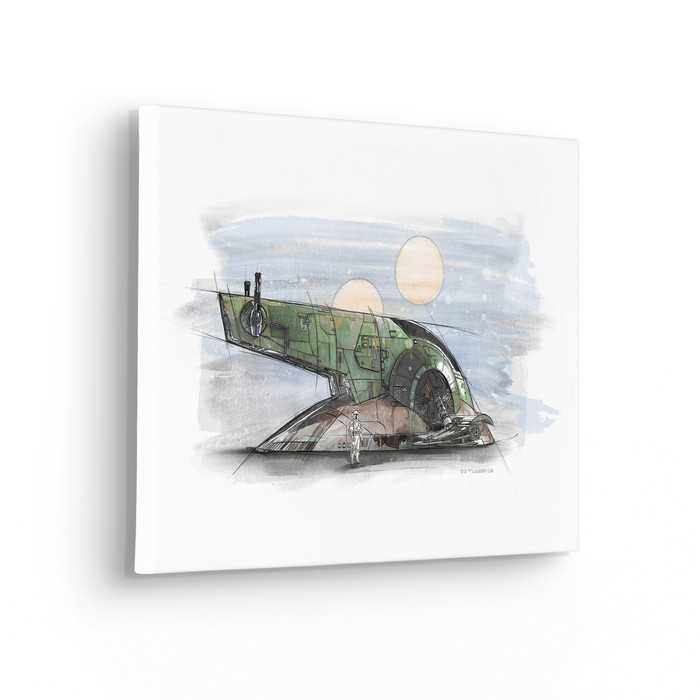 Vlies Bild auf Keilrahmen/ Echtholzrahmen Star Wars Boba Fett Spaceship Sketch