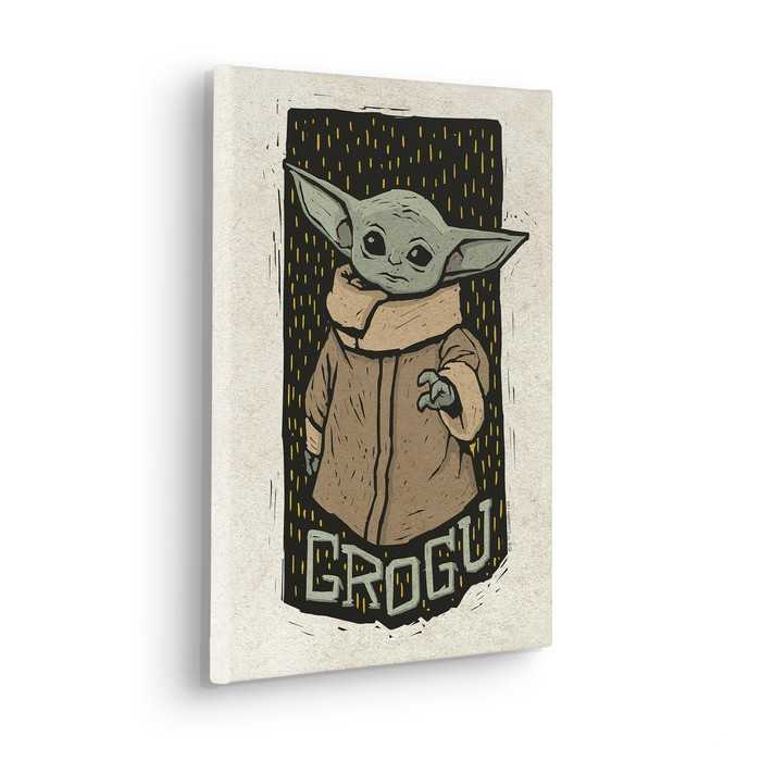 Vlies Bild auf Keilrahmen/ Echtholzrahmen Star Wars The Mandalorian Grogu Lino-Cut