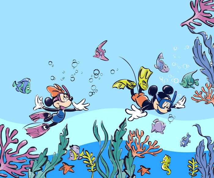 Photo murale intissé impression numérique Mickey & Minnie Coral Reef