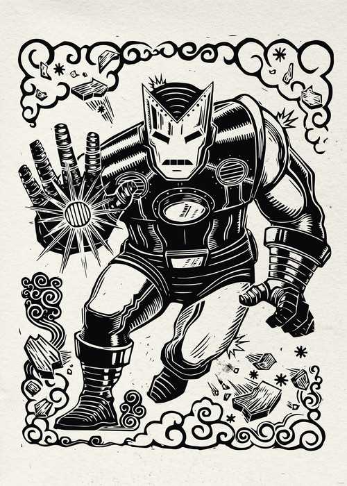 Poster d'art Marvel Iron Man Lino-Cut