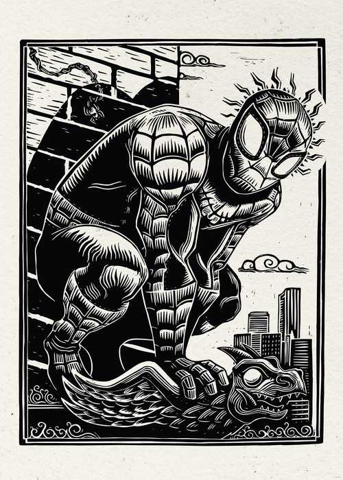 Poster d'art Marvel Spider-Man Lino-Cut
