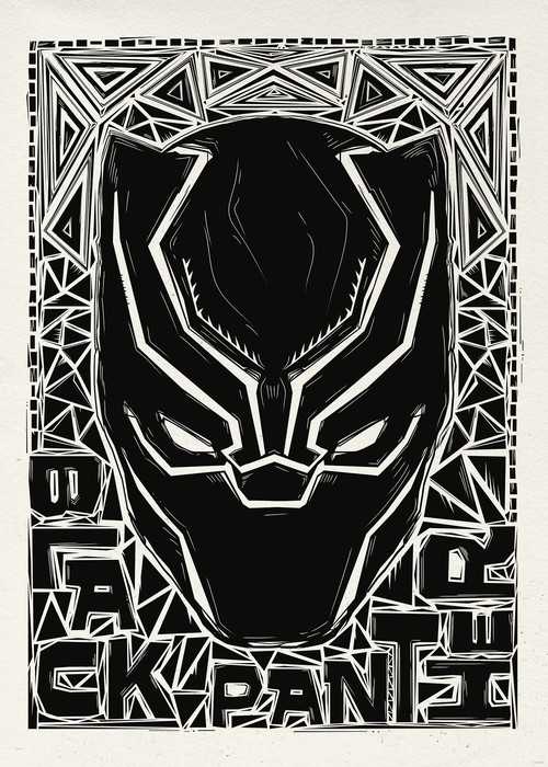 Poster d'art Marvel Black Panther Lino-Cut Helmet