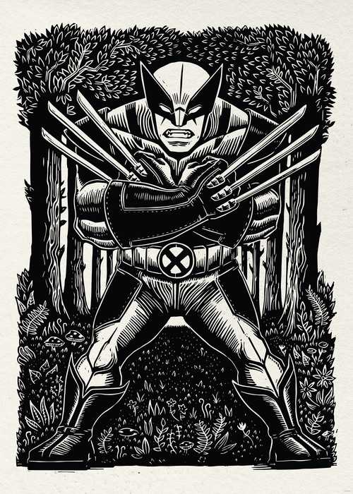Poster d'art Marvel Wolverine Lino-Cut