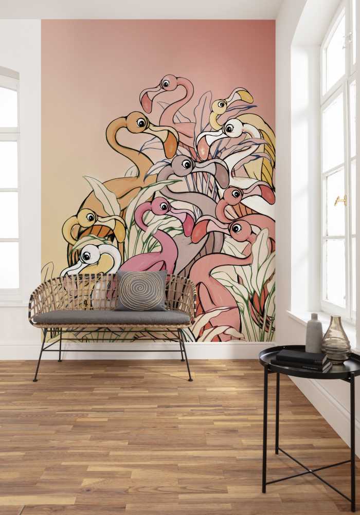 Photo murale intissé impression numérique Flamingos and Lillys