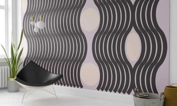 Photo murale intissé impression numérique Wave rose-black-apricot