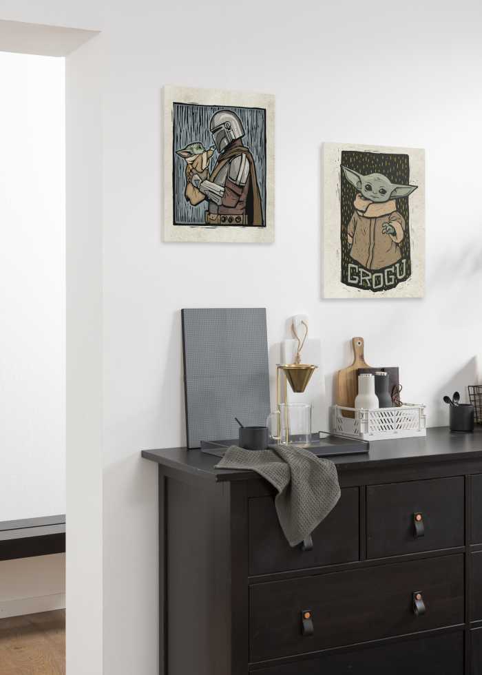 Toile Imprimé Star Wars The Mandalorian Grogu Lino-Cut