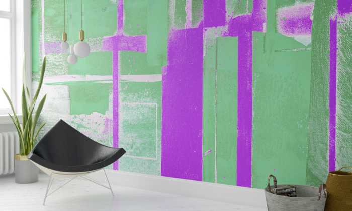 Photo murale intissé impression numérique Cuboids Linedup green-violett