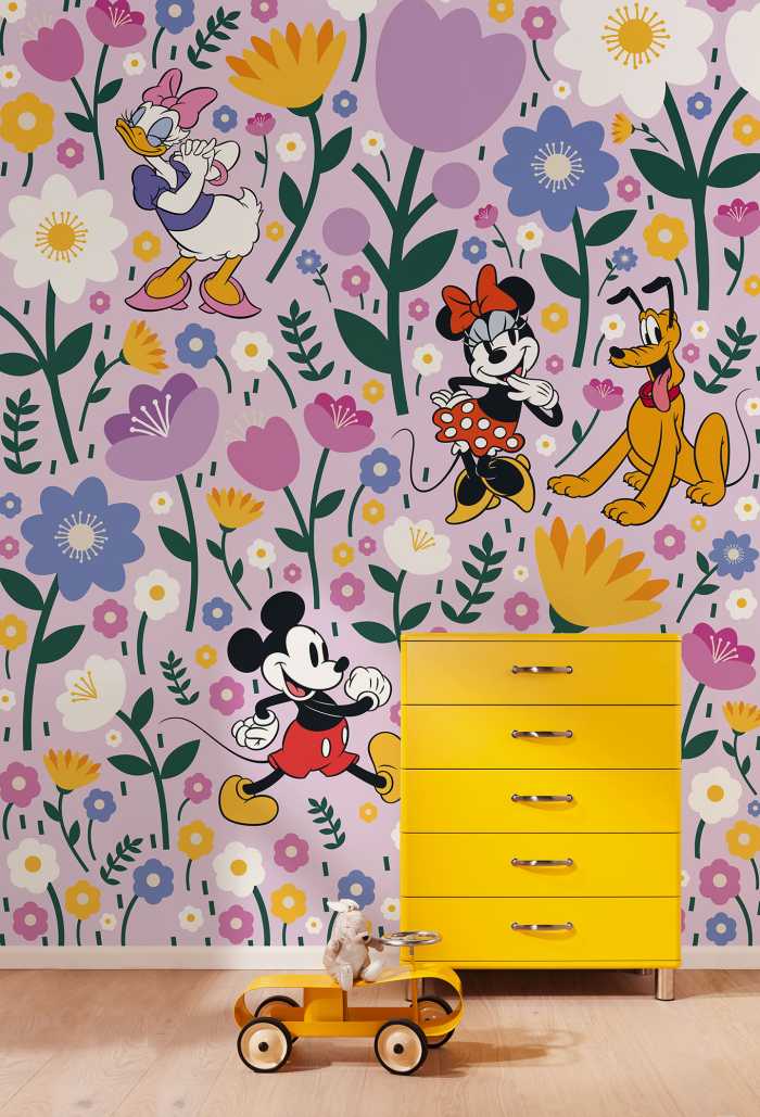 Photo murale intissé impression numérique Disney Mickey Mouse and Minnie Mouse Botanical Spring