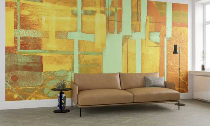 Photo murale intissé impression numérique Cuboids Linedup orange-mint