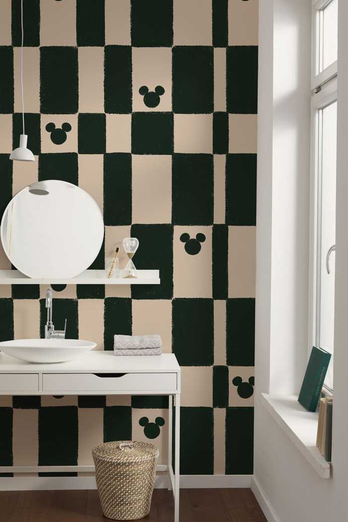 Photo murale intissé impression numérique Disney Mickey Mouse Green Chess