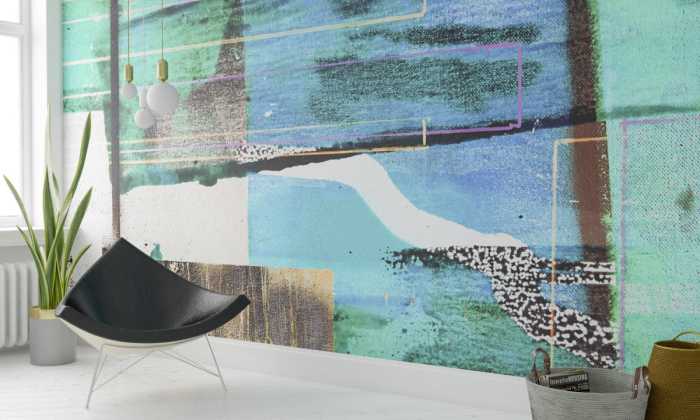 Photo murale intissé impression numérique Branche Dipping blue-green