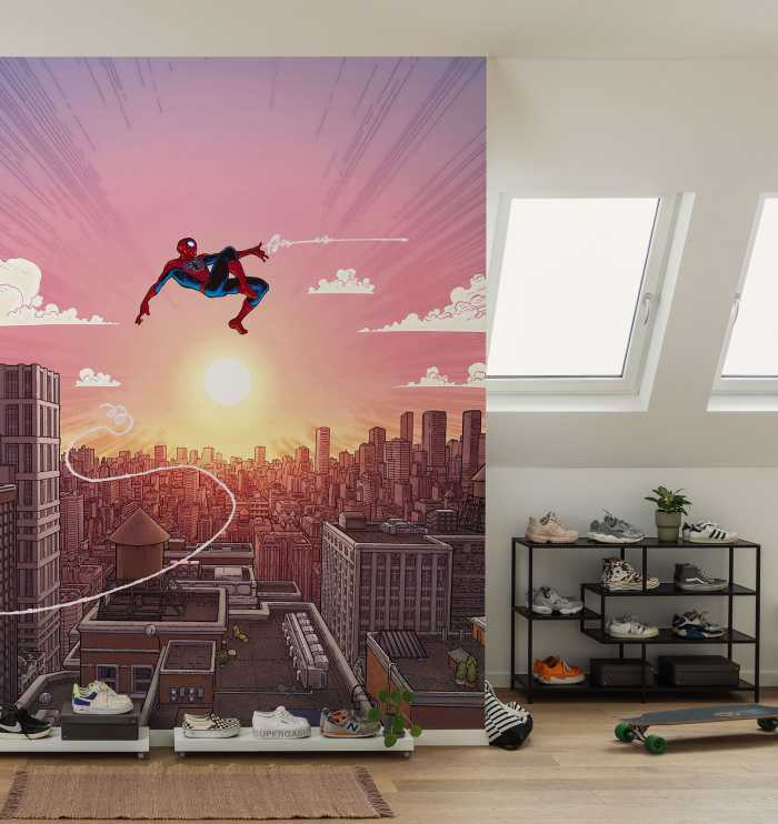 Photo murale intissé impression numérique Marvel Spider-Man Swinging Through the Air