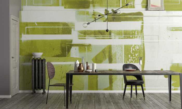 Photo murale intissé impression numérique Bars Floating olive
