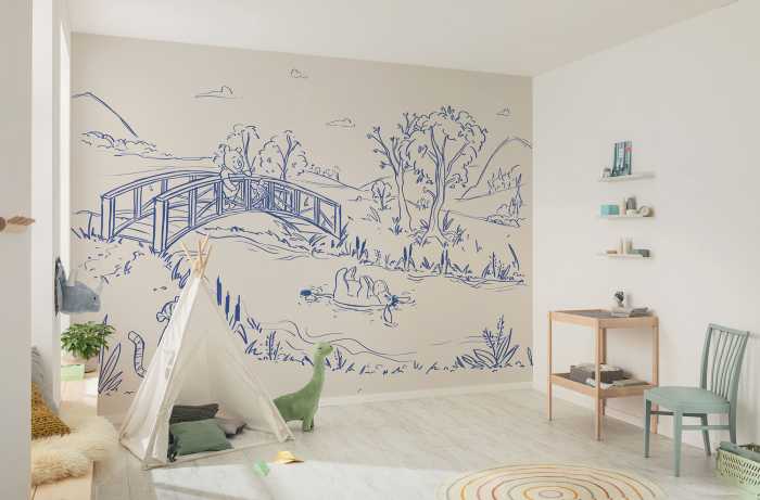 Photo murale intissé impression numérique Disney Winnie the Pooh Blue Ink