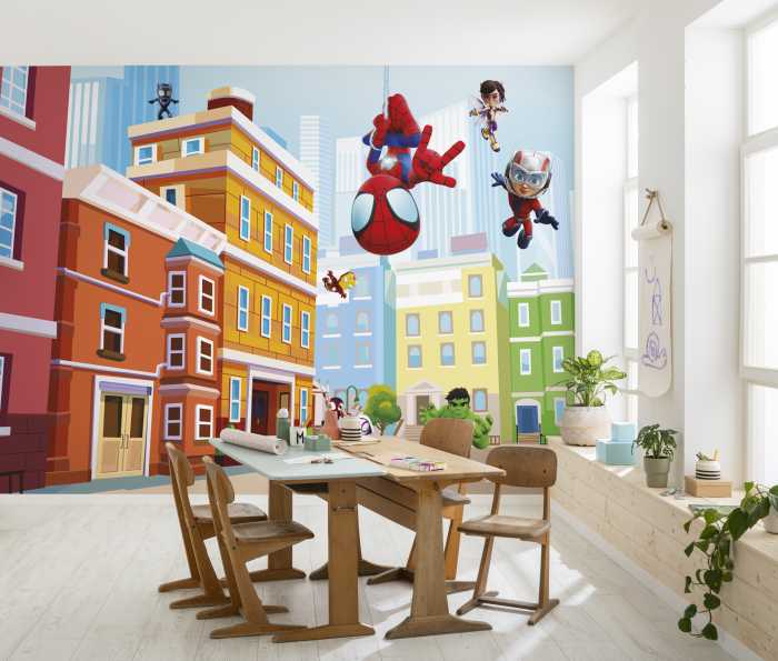 Photo murale intissé impression numérique Marvel Spidey and His Amazing Friends City