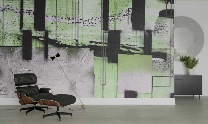 Photo murale intissé impression numérique Squares Dropping grey-green
