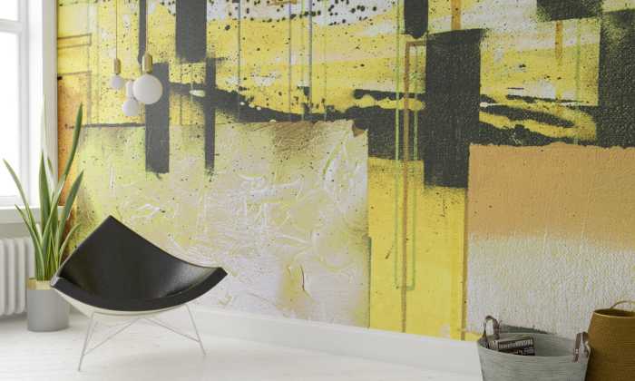Photo murale intissé impression numérique Squares Dropping grey-yellow