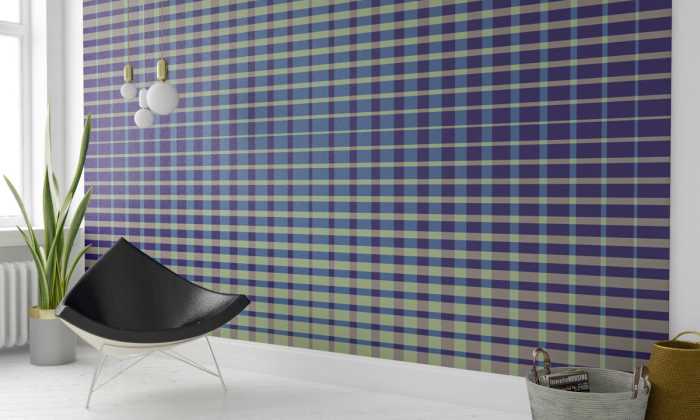 Photo murale intissé impression numérique Chequered blue-beige