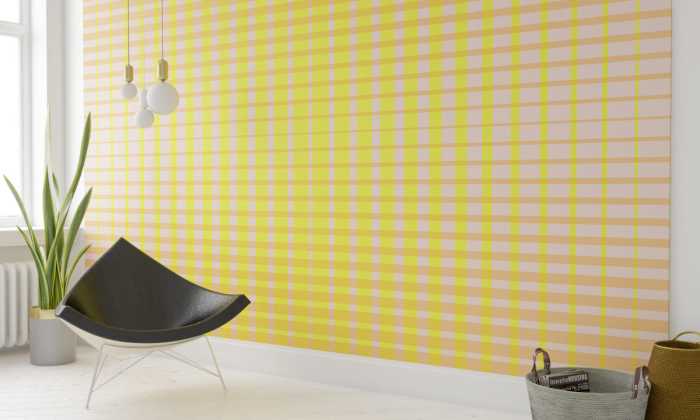 Photo murale intissé impression numérique Chequered yellow-apricot