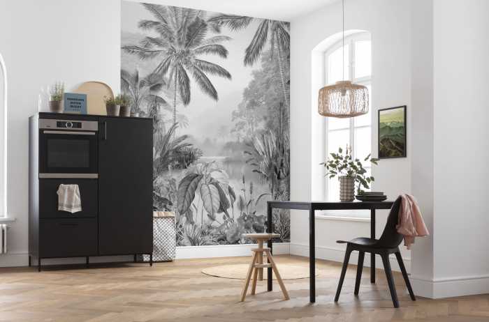 Photo murale intissé impression numérique Lac Tropical Black & White