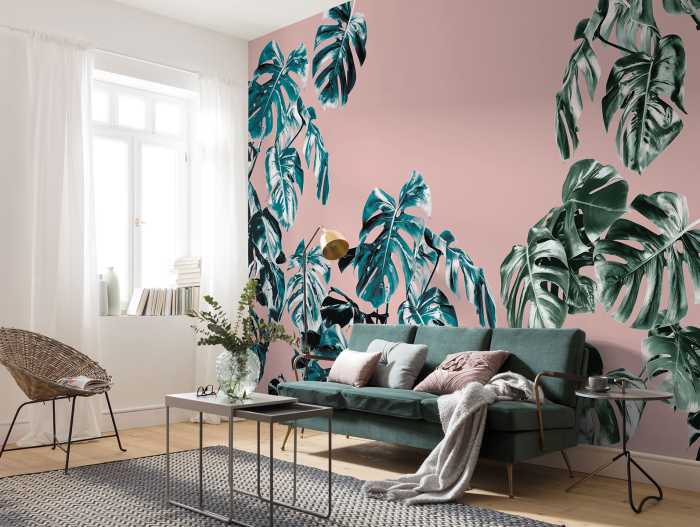 Photo murale intissé impression numérique Monstera Rosé