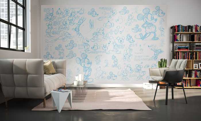 Photo murale intissé impression numérique Mickey Sketches