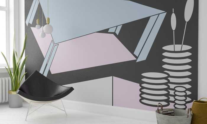 Photo murale intissé impression numérique Perspective Table bleu-grey-rose
