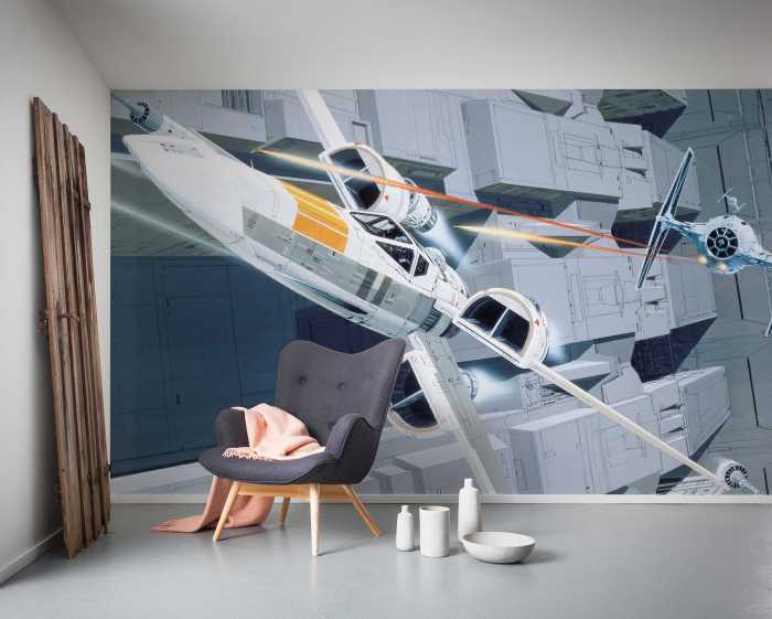Photo murale intissé impression numérique Star Wars Classic RMQ X-Wing vs TIE-Fighter