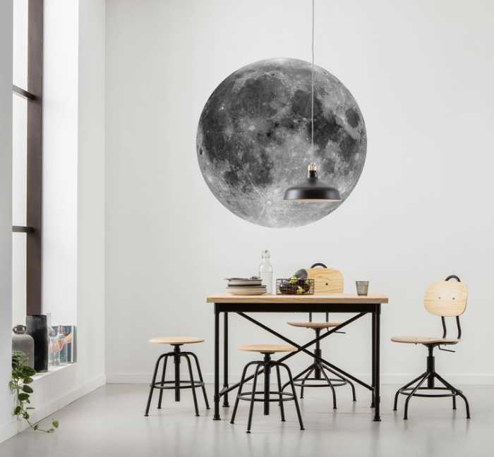 Murale ronde auto-adhésive intissée Moon